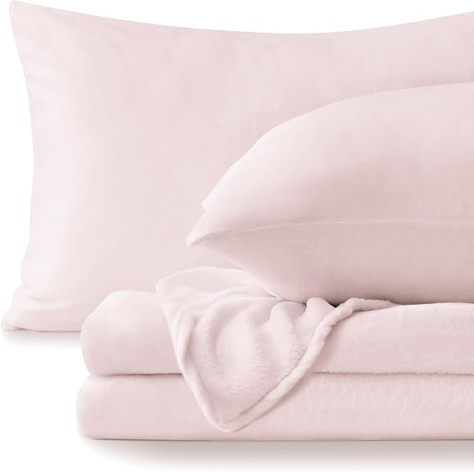 BEDELITE Flannel Sheets Full Size Pink - Super Soft Fleece Sheets Set Fluffy Extra Plush, 4 Piece(Include Fitted Sheet, Flat Sheet, 2 Pillowcases)