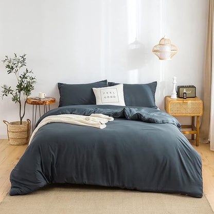 COTTEBED Silky Soft Queen Size Comforter Sets 3 Pieces Blanket Down Comforter with Pillowshams, Lightweight All Season, Washed Polycotton Microfiber for Full Queen Sized Bed, Dark Dusty Blue Grey