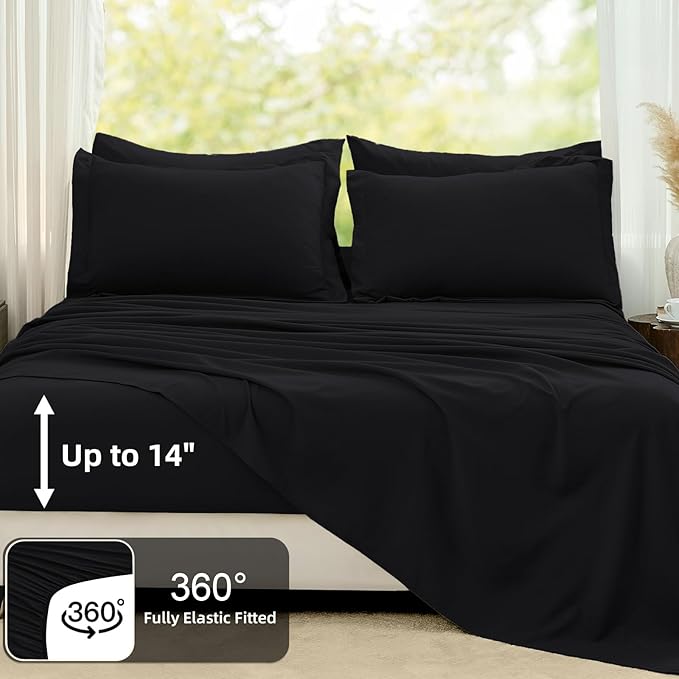 FUANNA King Size Comforter Sets Black, 7 Pieces Soft Bedding Set, All Season Lightweight Bed in a Bag with Comforter, Flat Sheet, Fitted Sheet, Pillowcases & Shams
