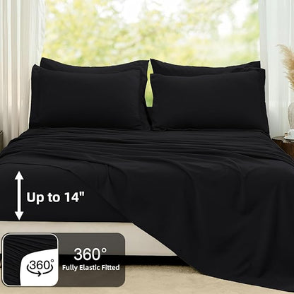 FUANNA Full Size Comforter Sets Black, 7 Pieces Soft Bed in a Bag Full, All Season Lightweight Bed Sets with Comforter, Flat Sheet, Fitted Sheet, Pillowcases & Shams