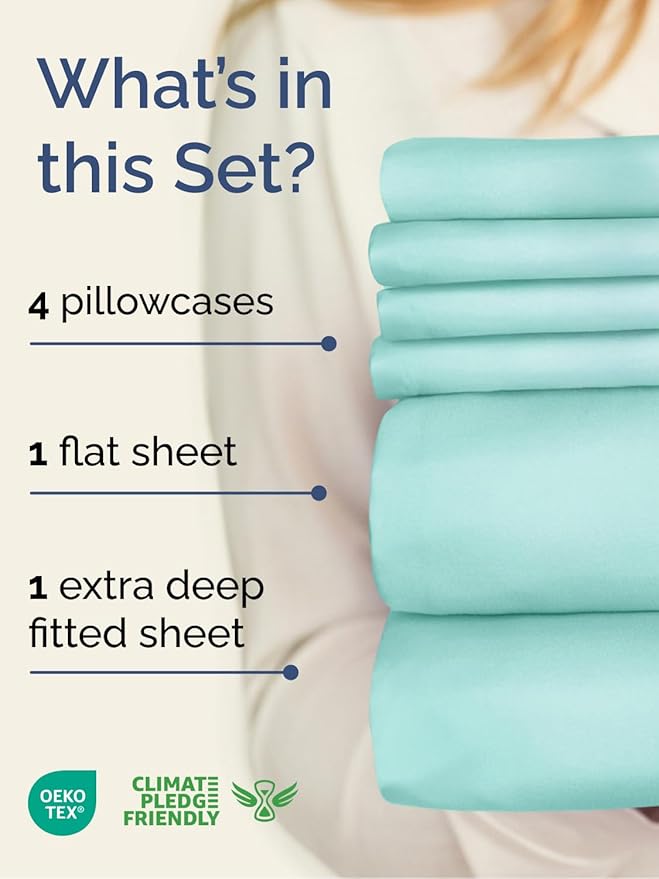 Extra Deep Full Sheet Set - 6 Piece Breathable and Cooling Sheets - Hotel Luxury Bedding for Women, Men, Kids & Teens - Easy & Secure Fit - Soft, Wrinkle Free and Comfy - Extra Deep Pockets - Spa Blue