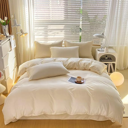 Cottonight Ivory White Comforter Set King Beige Bedding Comforter Set Off White Solid Blanket Quilts Modern Soft Breathable Modern Simple Off White Bedding Set for Women Men King Bed