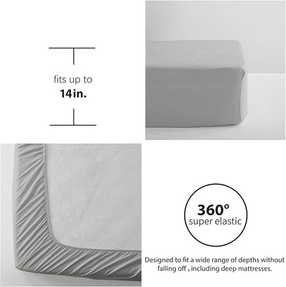 Zzlpp Queen Comforter Set 7 Pieces, Grey Seersucker Bed in a Bag with Comforter, Pillow Shams, Pillowcases, Flat Sheet, Fitted Sheet