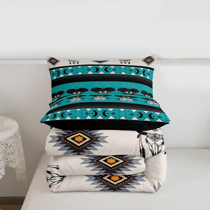 Erosebridal Boho Moth Bedding Set Bull Skull Comforter Set for Kids Child Boys Girls,Sun and Moon Southwestern Quilt Geometric Aztec Decor Western Duvet Insert King,Bohemian Room Decor Teal Blue