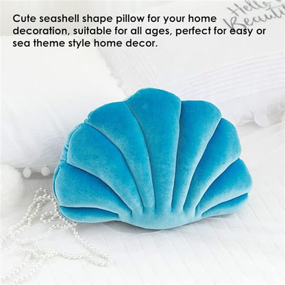Patty Both Seashell Decorative Pillow Velvet Seashell Throw Pillow, Sea Shell Shaped Throw Pillow Decorative Pillows for Bed Couch Home Office Decor (Blue, Small(12.8 * 10in 0.3kg))