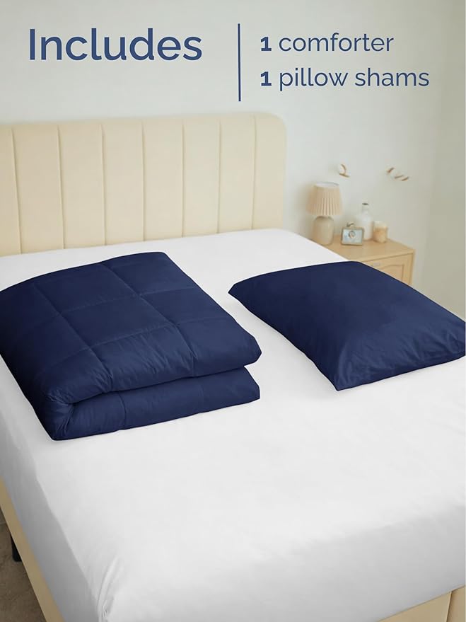 Twin Comforter Set - 2 Piece Bed Set for All Seasons - 1 Soft Quilted Comforter with Corner Tabs & 1 Pillow Sham - Comfy, Cozy & Breathable - Premium Down Duvet Insert, Oeko-TEX - Twin Size, Navy Blue