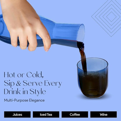 American Atelier 40 oz Bedside Water Carafe with Tumbler – 2-Piece Ribbed Glass Night Pitcher with Cup Lid for Nightstand, Guest Room & Office, Stylish & Durable Drinkware (Cobalt Blue)
