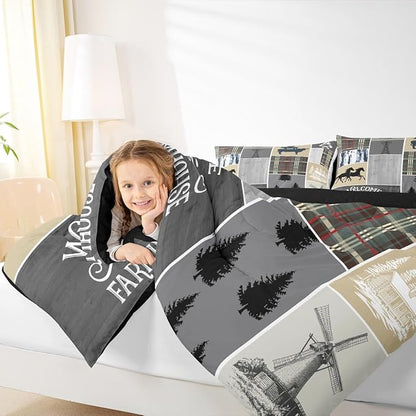 Erosebridal Horse Comforter Set for Boys, Rustic Cabin Patchwork Bedding Set King Size, Western Cowboys Cowgirls Bedding Comforter Sets Farm Animal Windmill Patchwork Duvet Insert Southwestern Decor
