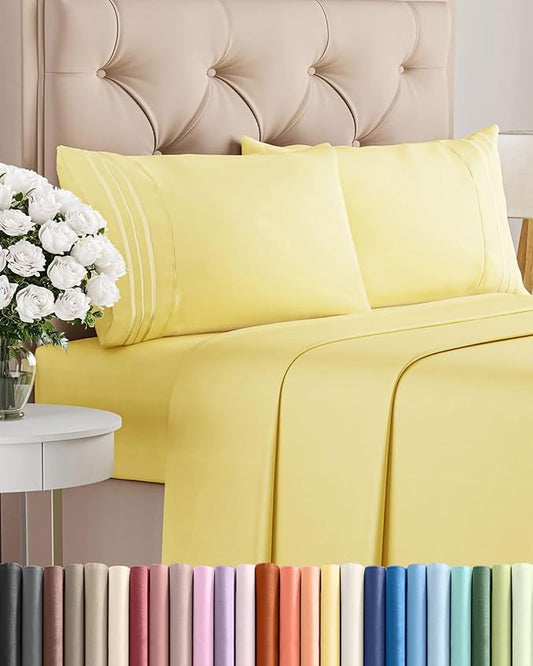 Cal King Size 4 Piece Sheet Set - Comfy Breathable & Cooling Bed Sheets Set - Hotel Luxury Bedding for Women, Men, Kids, Teens, Boys & Girls - Deep Pockets, Soft and Wrinkle Free - Oeko-Tex - Yellow