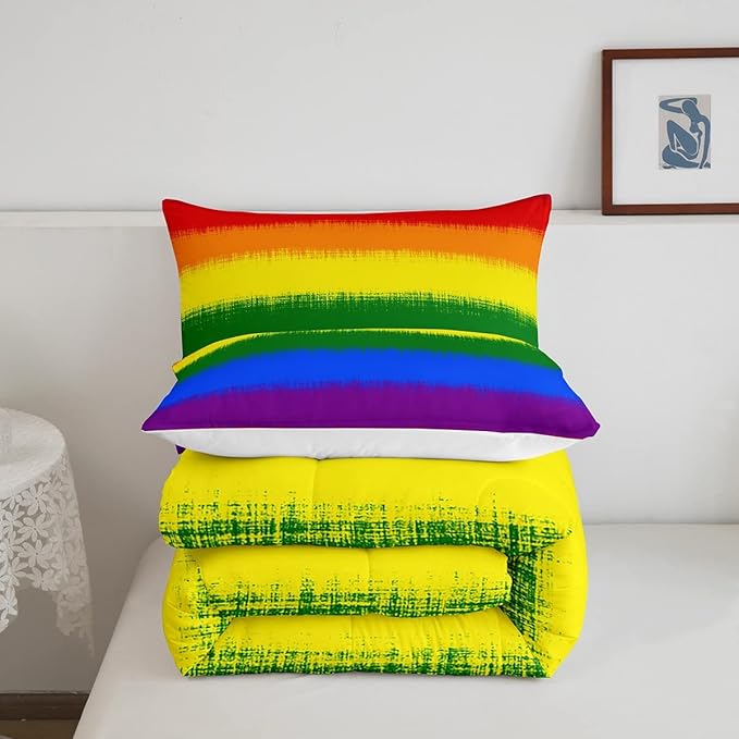 Feelyou Rainbow Bedding Set Colorful Rainbow Comforter Set for Kids Boys Girls Multicolor Comforter Ultra Soft Quilt Set 1 Comforter Set with 2 Pillowcases King Size