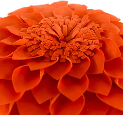 JWH Handmade 3D Flower Pillow Covers Aesthetic Decorative Round Throw Pillow Floral Pillow Cases Velvet Pillowcase Accent Cushion for Living Room Bed Couch Home 12 Inch Red Orange