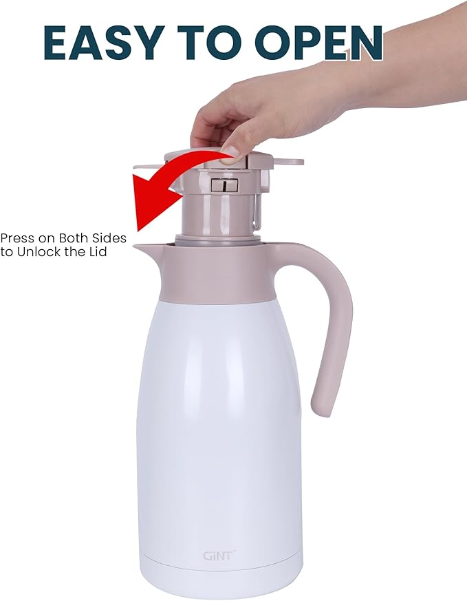 GiNT 1.9L / 64Oz Thermal Coffee Carafe, Insulated Stainless Steel Coffee Carafes for Keeping Hot/Double Walled Vacuum Thermal Carafe (White)