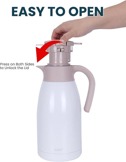 GiNT 1.9L / 64Oz Thermal Coffee Carafe, Insulated Stainless Steel Coffee Carafes for Keeping Hot/Double Walled Vacuum Thermal Carafe (White)