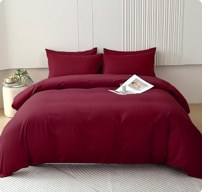 Houseri Burgundy King Size Comforter Set - 3 Pieces Dark Red Bedding Sets Women Comfy Vintage Noble Bordeaux Red Comforter Men Blackish Red Bedding Deep Wine Red Soft Lightweight Quilt Blanket King