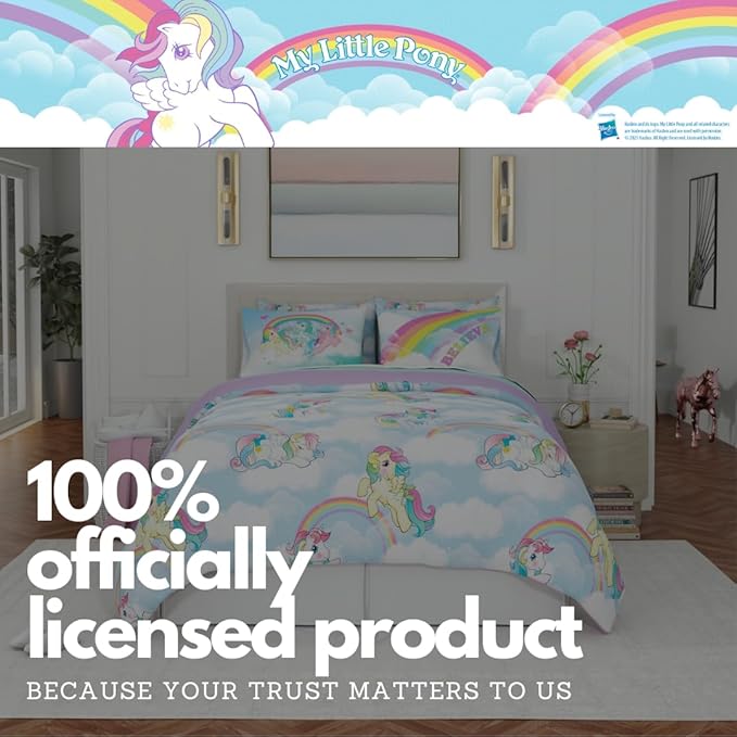 Franco Collectibles My Little Pony Classic Retro Rainbow Bedding 7 Piece Super Soft Comforter and Sheet Set with Sham, Queen, (100% Official Licensed Product)