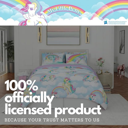 Franco Collectibles My Little Pony Classic Retro Rainbow Bedding 7 Piece Super Soft Comforter and Sheet Set with Sham, Queen, (100% Official Licensed Product)