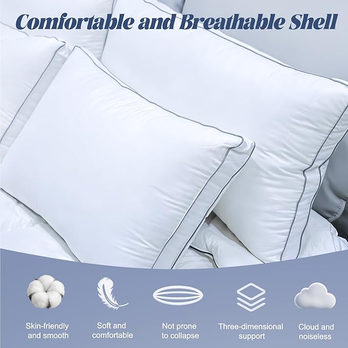 Luxury Goose Feather Down Pillow Standard Size Set of 2,Premium 3-Chamber Bed Pillows for Deep Sleep,900+ Fill Power,400 Count Cotton Shell,Hotel Quality Pillow for Side, Back Sleepers,20" x 26"
