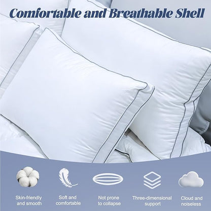 Luxury Goose Feather Down Pillow Standard Size Set of 2,Premium 3-Chamber Bed Pillows for Deep Sleep,900+ Fill Power,400 Count Cotton Shell,Hotel Quality Pillow for Side, Back Sleepers,20" x 26"