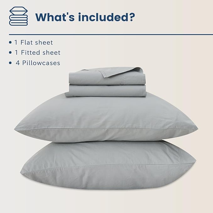 Bedlifes 100% French Flax Linen Sheets Set King Size - 6 Piece Extra Deep Pocket 18-24",Soft Breathable King Bed Sheets with Temperature Regulating & Moisture-Wicking(Grey