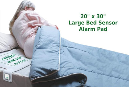 Smart Caregiver Wireless Bed Alarm System - Large Cordless Weight Sensing Bed Alarm Pad (20” x 30”) with Remote Alert Monitor, Free Individual Cleaning Wipes and Liberty 7 Day Pill Box