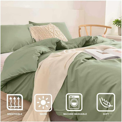 Nanko Sage Green King Size Comforter Set, Spring Soft Microfiber Down Alternative Quilted Duvet Insert, Modern Farmhouse Neutral Bedding Sets Bed in a Bag for Women Men,104 x 90 inch 3pcs, Light Green