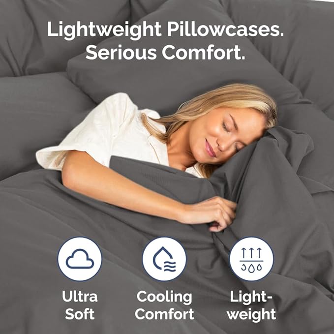 Queen Pillow Cases Set of 2 - Ultra Soft Hotel Quality Pillowcase Covers - Comfy, Cozy & Wrinkle Free - Shrinkage, Stain & Fade Resistant - Machine Washable Pillow Protectors - 2 Piece Set - Charcoal