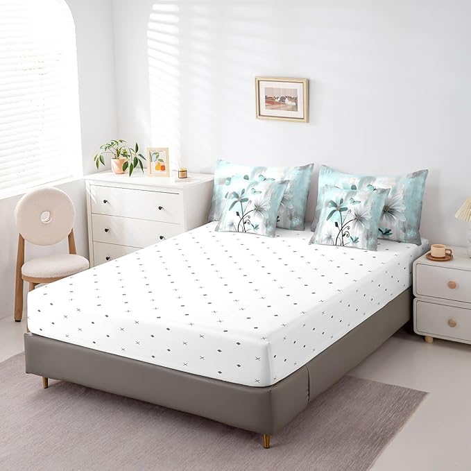 Feelyou Flower Comforter Set King Size 7 Pieces Vintage Floral Bedding Set for All Season Butterfly Botanical Nature Theme Bed in a Bag with Comforter, Sheets, Pillowcases & Cushion Cover