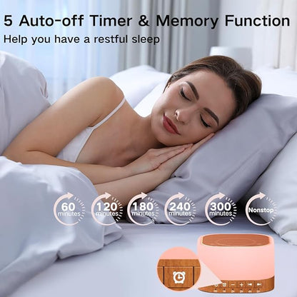 SleeZOO Sound Machine White Noise Machine with 25 Soothing Sounds 12 Colors Light with 10 Adjustable Levels 32 Adjustable Volumes 5 Timers Portable Sleep Machine for Adults Kids Baby (Wood)