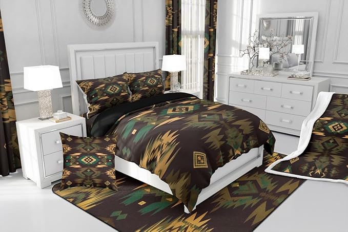 Feelyou Rustic Lodge Cabin Comforter Set,Western Southwestern Aztec Bedding Set Toddler Size,Boys Girls Bedroom Room Decor,Bohemian Comforter,Western Farmhouse Bed Set for All Season