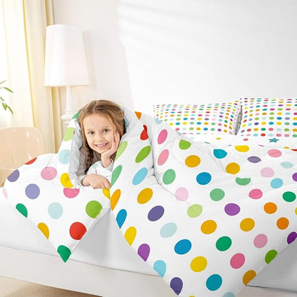 Manfei Polka Dots Comforter Set Full Size 3 Pcs,Colorful Dots French Style Print Bedding Set,Kawaii Circles Geometric Simple Chic Quilt Set for Teens Bedroom,2 Pillowcases