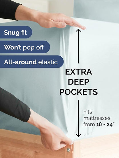 Extra Deep Cal King Sheet Set - 6 Piece Breathable and Cooling Sheets - Hotel Luxury Bedding for Women, Men, Kids & Teens - Easy & Secure Fit - Soft and Wrinkle Free - Extra Deep Pockets - Ice Blue