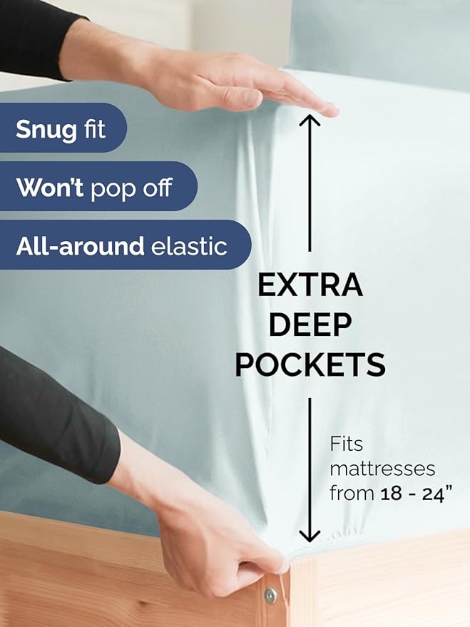 Extra Deep Full Sheet Set - 6 Piece Breathable and Cooling Sheets - Hotel Luxury Bedding for Women, Men, Kids & Teens - Easy & Secure Fit - Soft, Wrinkle Free and Comfy - Extra Deep Pockets - Ice Blue