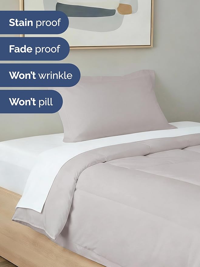 Twin XL Comforter Set - 2 Piece Bed Set for All Seasons - 1 Soft Quilted Comforter w/ Corner Tabs & 1 Pillow Sham - Comfy & Breathable - Premium Down Duvet Insert - Oeko-TEX - Twin XL Size, Light Grey