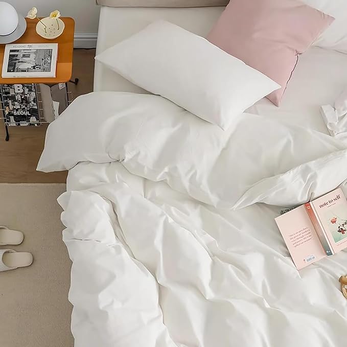 Cottonight White Comforter Sets Twin Plaid White Comforter Modern Solid Color Blanket Quilts Soft Breathable Bedding Comforter Sets