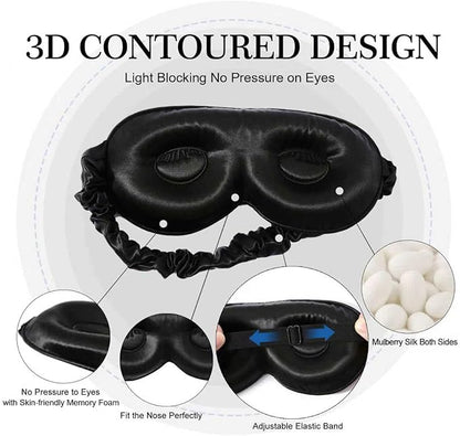 ZIMASILK Adjustable 22 Momme 100% Pure Mulberry Silk Sleep Mask, 3D Contoured Cup Eye Mask for Sleeping, Super Soft Breathable Blindfold, Perfect Blocks Light for Sleeping (Black)