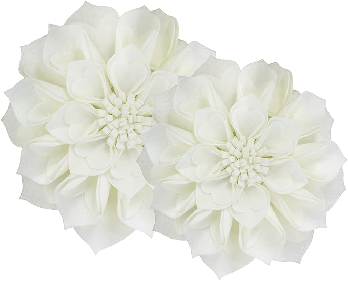 Fennco Styles Handmade 3D Heart-Shaped Petals Flower Decorative Filled Throw Pillow 13" Round - Ivory Floral Pillow for Couch, Home Décor and Holiday, Housewarming Gift