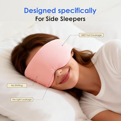 Weighted Eye Mask for Sleeping, Soft Minky Sleep Mask for Side Sleeper with Adjustable Buckle, 100% Blackout Design, Ideal for Meditation, Relaxation and Travel, Includes Storage Pouch (Pink)