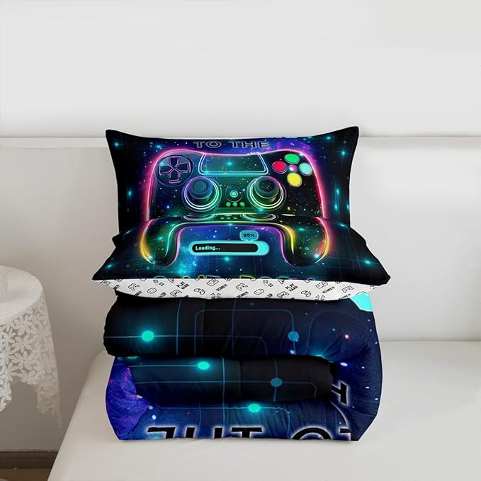 jejeloiu Cool Gamer Bedding Set Toddle Size for Boys 3D Gaming Comforter Set Kids Teens Bright Color Duvet Set Modern Game Console Quilt Set 2Pcs