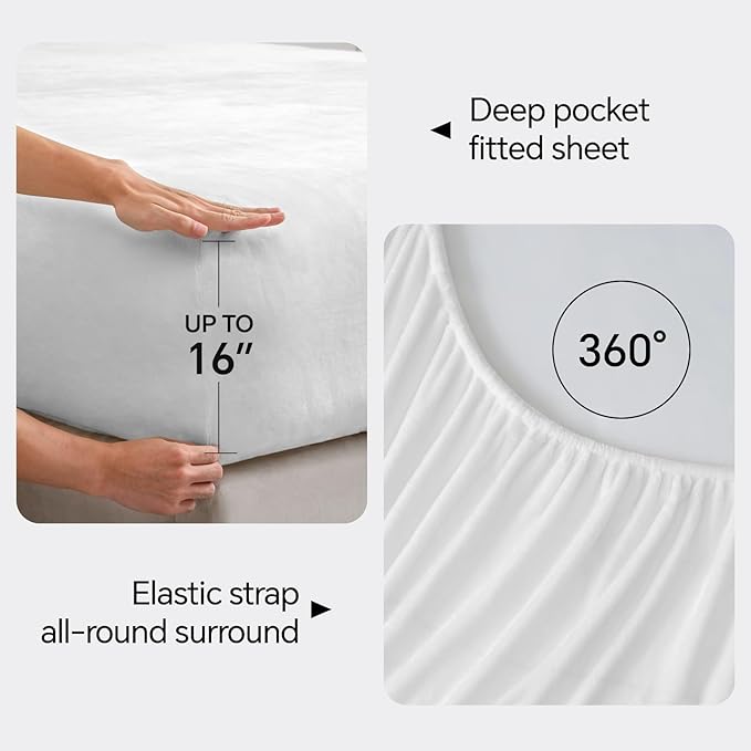 BEDELITE Flannel Sheets Full Size Bright White - Super Soft Fleece Sheets Set Fluffy Extra Plush, 4 Piece(Include Fitted Sheet, Flat Sheet, 2 Pillowcases)