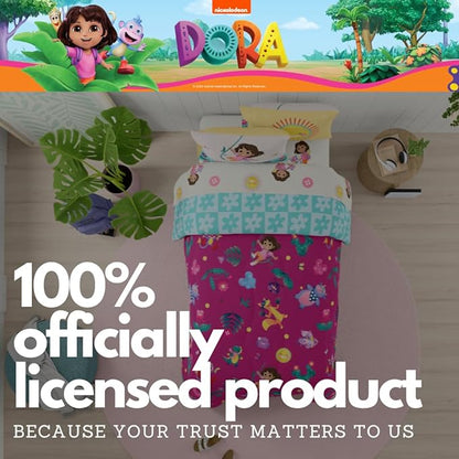 Dora The Explorer Kids Bedding Set Super Soft & Cozy Reversible Microfiber Comforter and Sheet Set with Sham, 5 Piece Twin Size, (Officially Licensed Product) by Franco