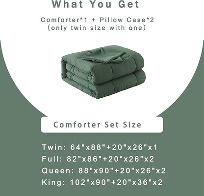 DOWNCOOL Queen Comforter Set -All Season Bedding Comforters Sets with 2 Pillow Cases-3 Pieces Bedding Sets Queen -Down Alternative Sage Green Queen Size Comforter Sets(88"x92")