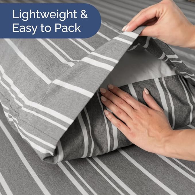 Short Queen RV Size 4 Piece Sheet Set - Comfy Breathable & Cooling Bed Sheets Set - Hotel Luxury Bedding for Women, Men, Kids, Teens, Boys & Girls - Deep Pockets, Ultra-Soft, Oeko-Tex - Grey Stripes