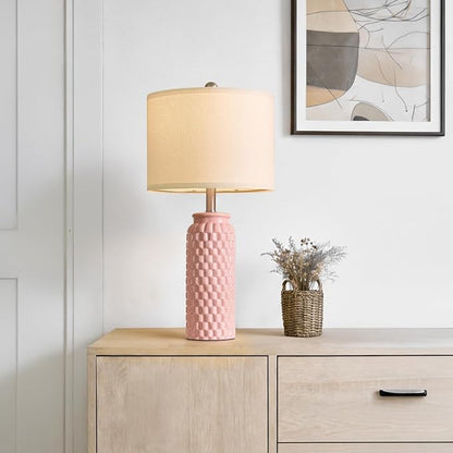 24" Modern Ceramic Pink Bedside Lamp Set of 2 Table Lamp for Bedroom Decor Farmhouse Table Lamp for Living Room Office Dorm