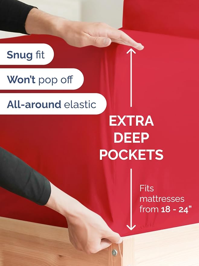 Extra Deep Queen Sheet Set - 6 Piece Breathable and Cooling Sheets - Hotel Luxury Bedding for Women, Men, Kids & Teens - Easy & Secure Fit - Soft, Wrinkle Free and Comfy w/ Extra Deep Pockets - Red