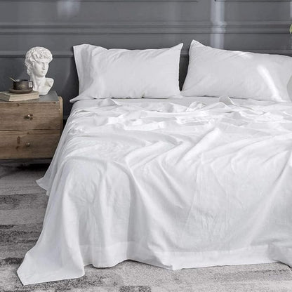 Simple&Opulence Belgian Linen Sheet Set Solid Color - Sheet Set 4PC - Cal King Natural Flax Cotton Blend Soft Bedding Breathable Farmhouse - White, California King
