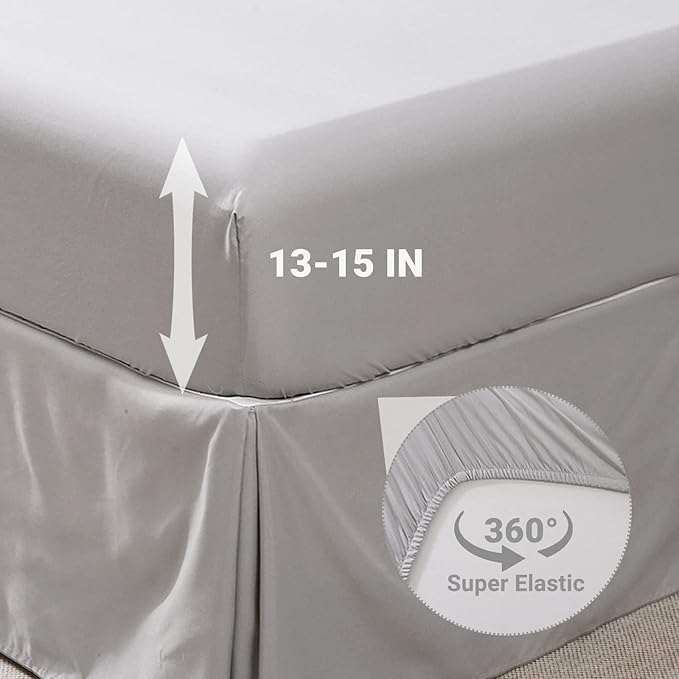 JOLLYVOGUE Gray Bed in a Bag Comforter Set for Bedroom, Pintuck Full Size Comforter Sets 7 Pieces,Beddding Sets with Comforter, Sheets,Ruffled Shams & Pillowcases