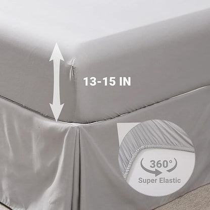 JOLLYVOGUE Gray Bed in a Bag Comforter Set for Bedroom, Pintuck Full Size Comforter Sets 7 Pieces,Beddding Sets with Comforter, Sheets,Ruffled Shams & Pillowcases