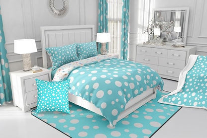 Manfei White Polka Dots Comforter Set,Chic Teal White Geometric Circles Simple Bedding Set for Teens Young Room,French Style Cute Dots Print Quilt Set 3 Pcs with 2 Pillowcases,Full