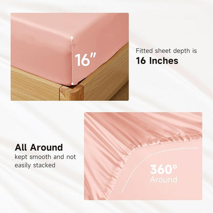 THXSILK Luxury Mulberry Silk Bed Sheets Set - 3pcs Silk Sheets Set 16" Deep Pocket - 1 Fitted Sheet, 1 Flat Sheet, 1 Pillowcase with Zipper Closure - Twin-XL, Charming Pink