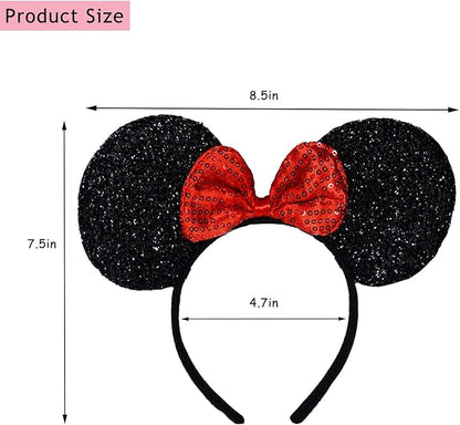 FANYITY Mouse Ears Headbands Sequin Hair Band for Girls Women Boys Party, 2 Pieces (RED)